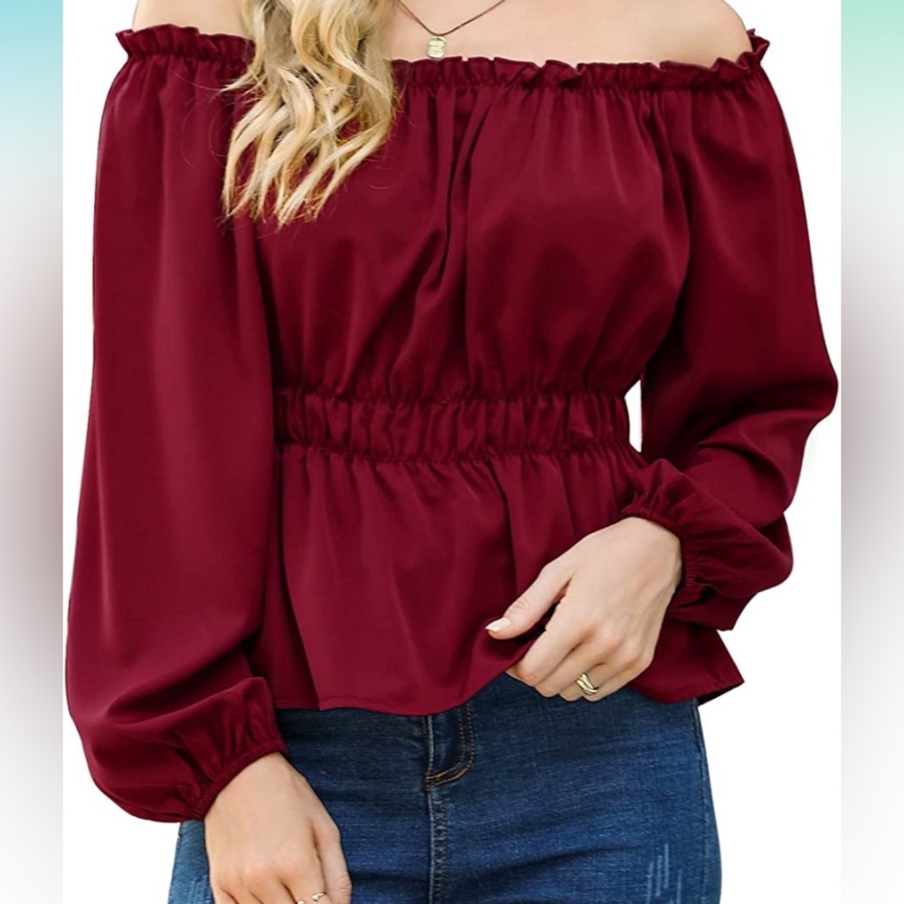 Womens off the shoulder polyester chiffon blouse - Picture 1 of 4